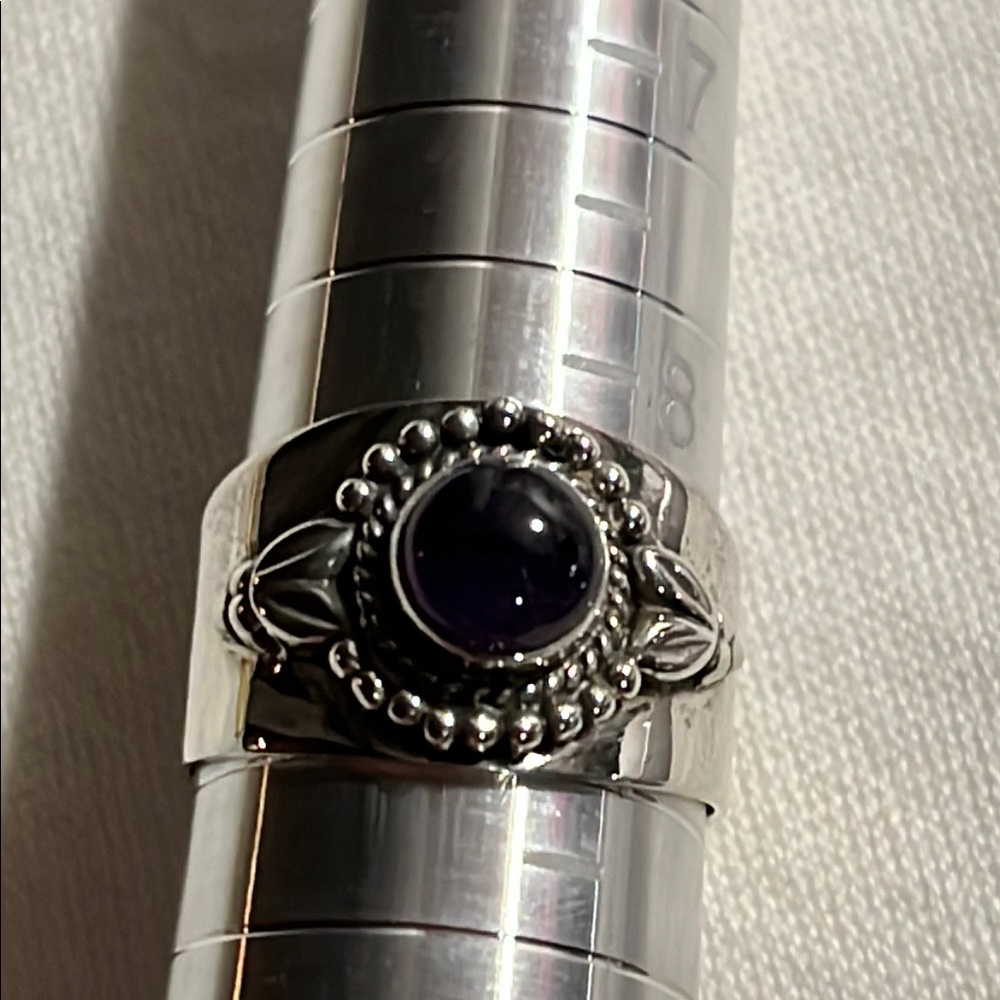 Bali Medieval style Sterling Ring with Amethyst 8-9